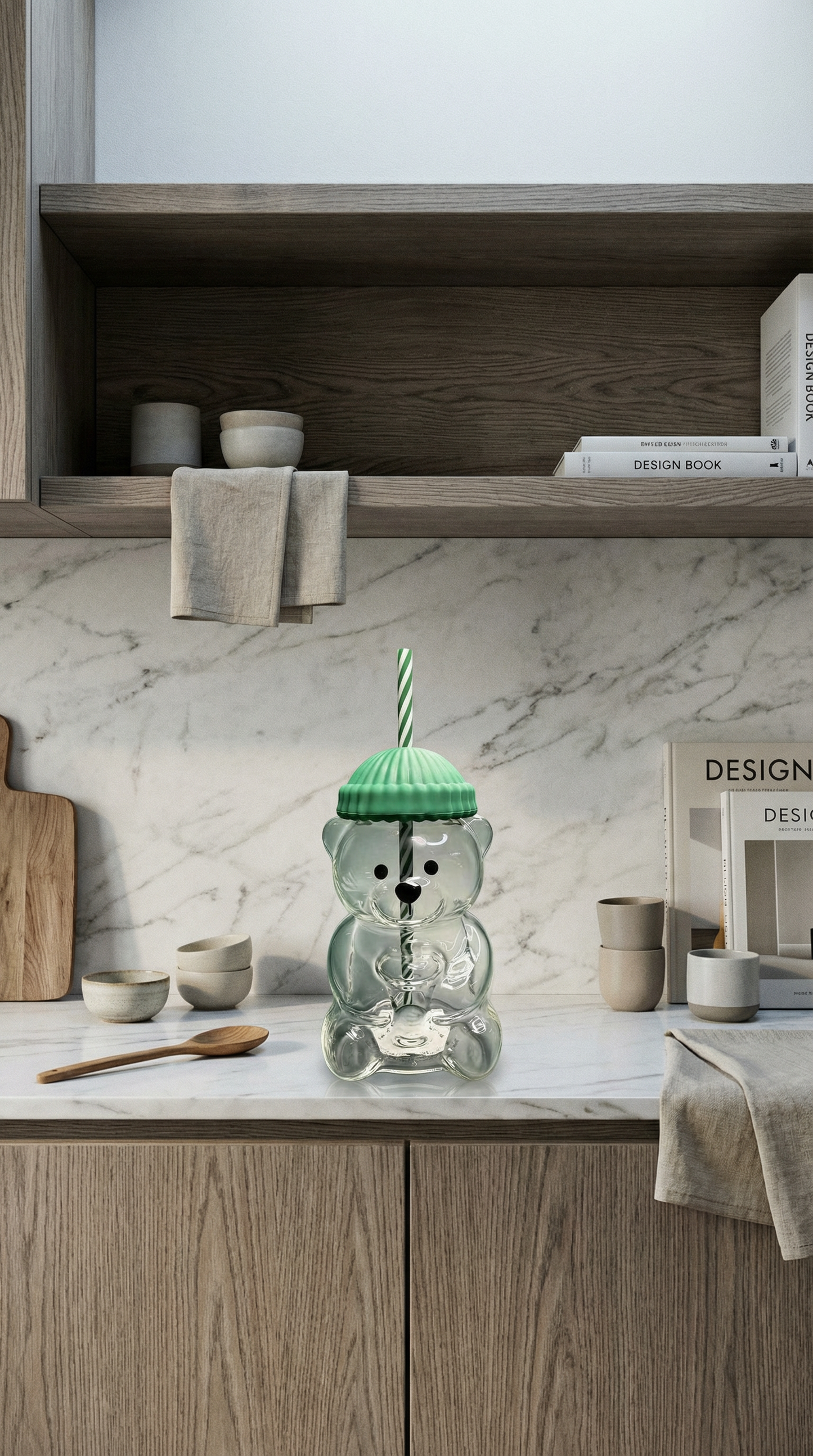 Cute Bear Glass Cup with Straw – Aesthetic Tumbler