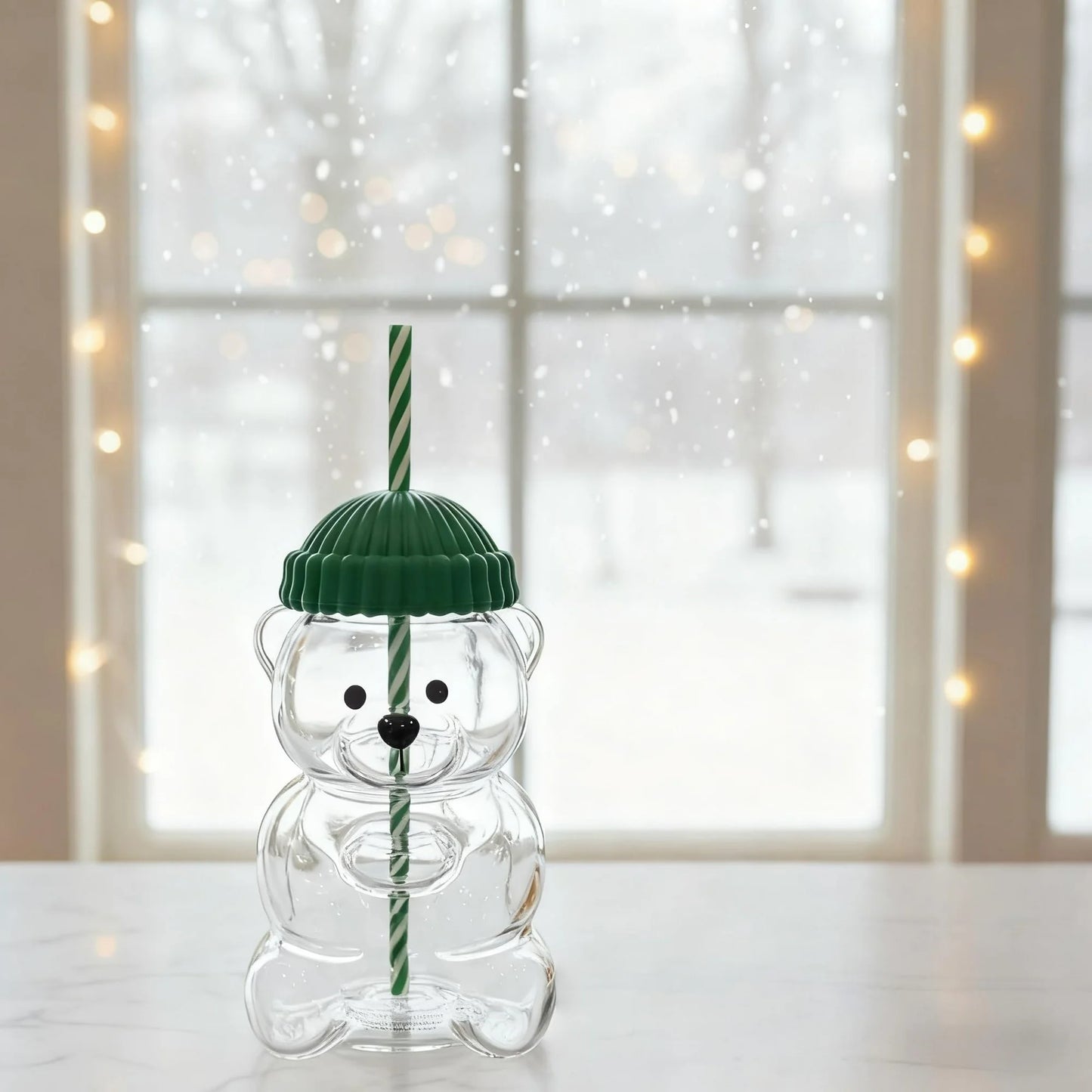 Cute Bear Glass Cup with Straw – Aesthetic Tumbler