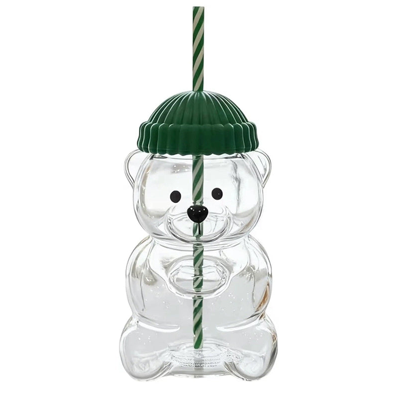 Cute Bear Glass Cup with Straw – Aesthetic Tumbler