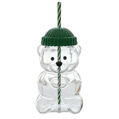 Cute Bear Glass Cup with Straw – Aesthetic Tumbler