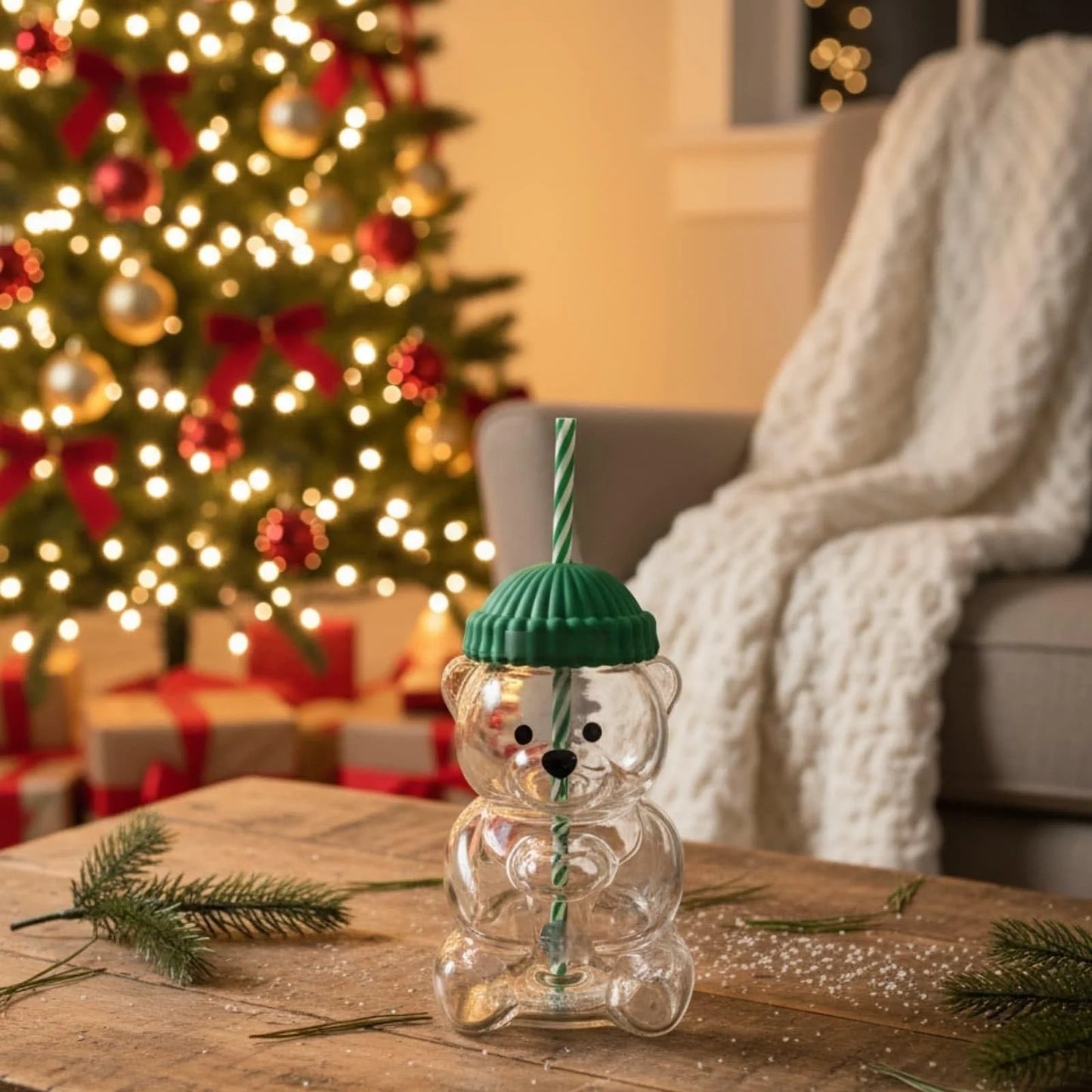 Cute Bear Glass Cup with Straw – Aesthetic Tumbler