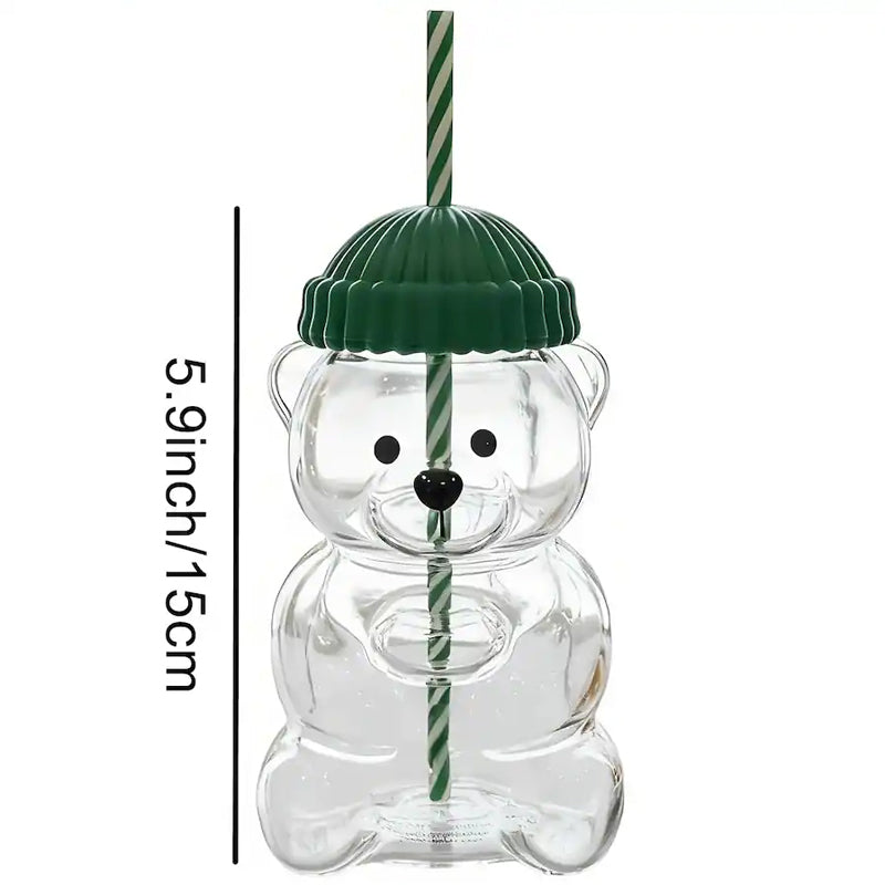 Cute Bear Glass Cup with Straw – Aesthetic Tumbler