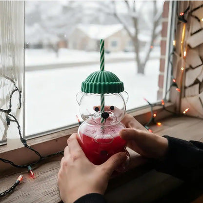 Cute Bear Glass Cup with Straw – Aesthetic Tumbler