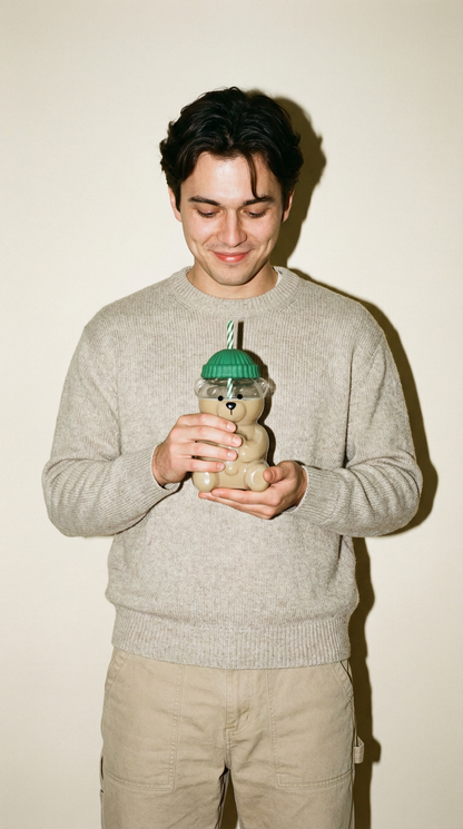 Cute Bear Glass Cup with Straw – Aesthetic Tumbler