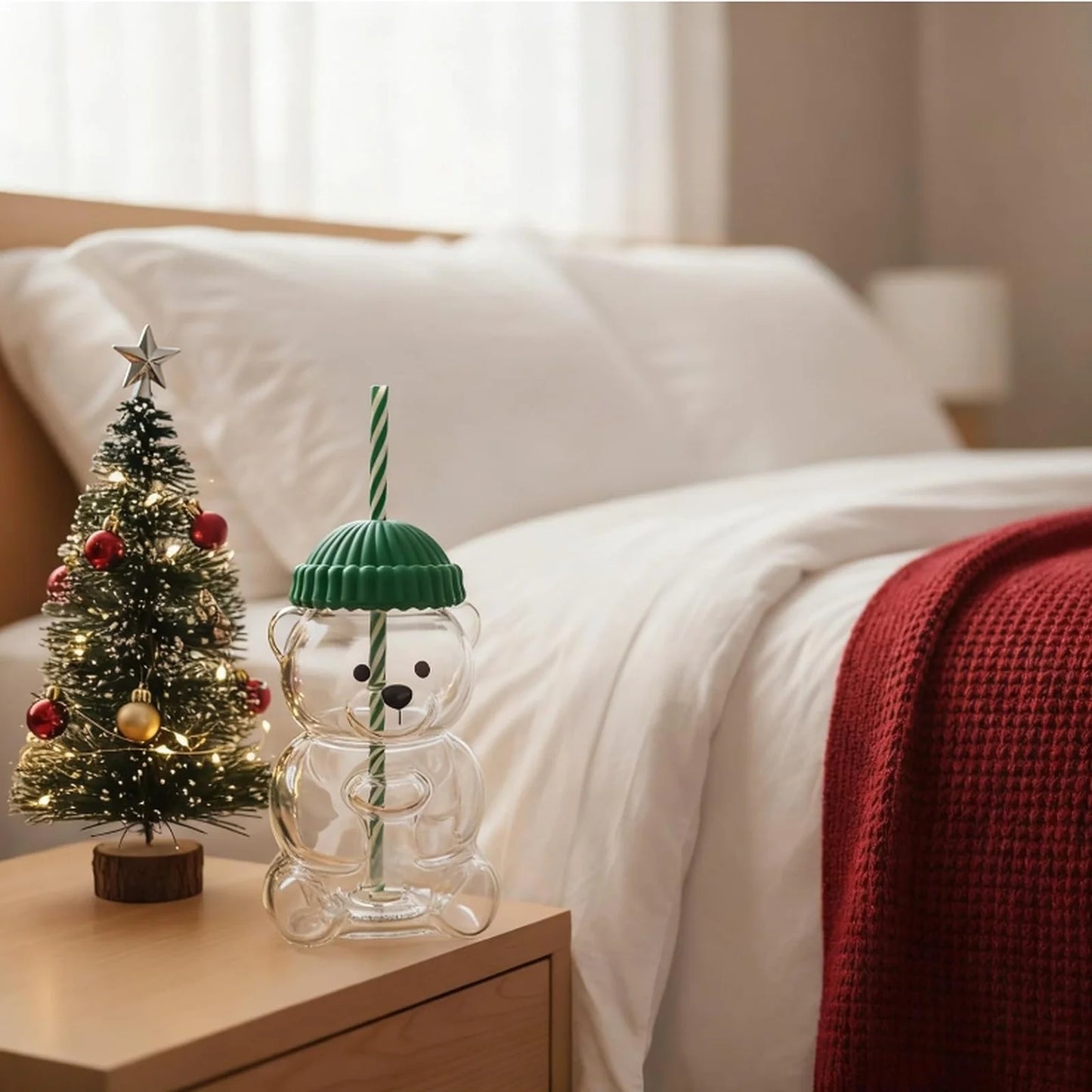 Cute Bear Glass Cup with Straw – Aesthetic Tumbler