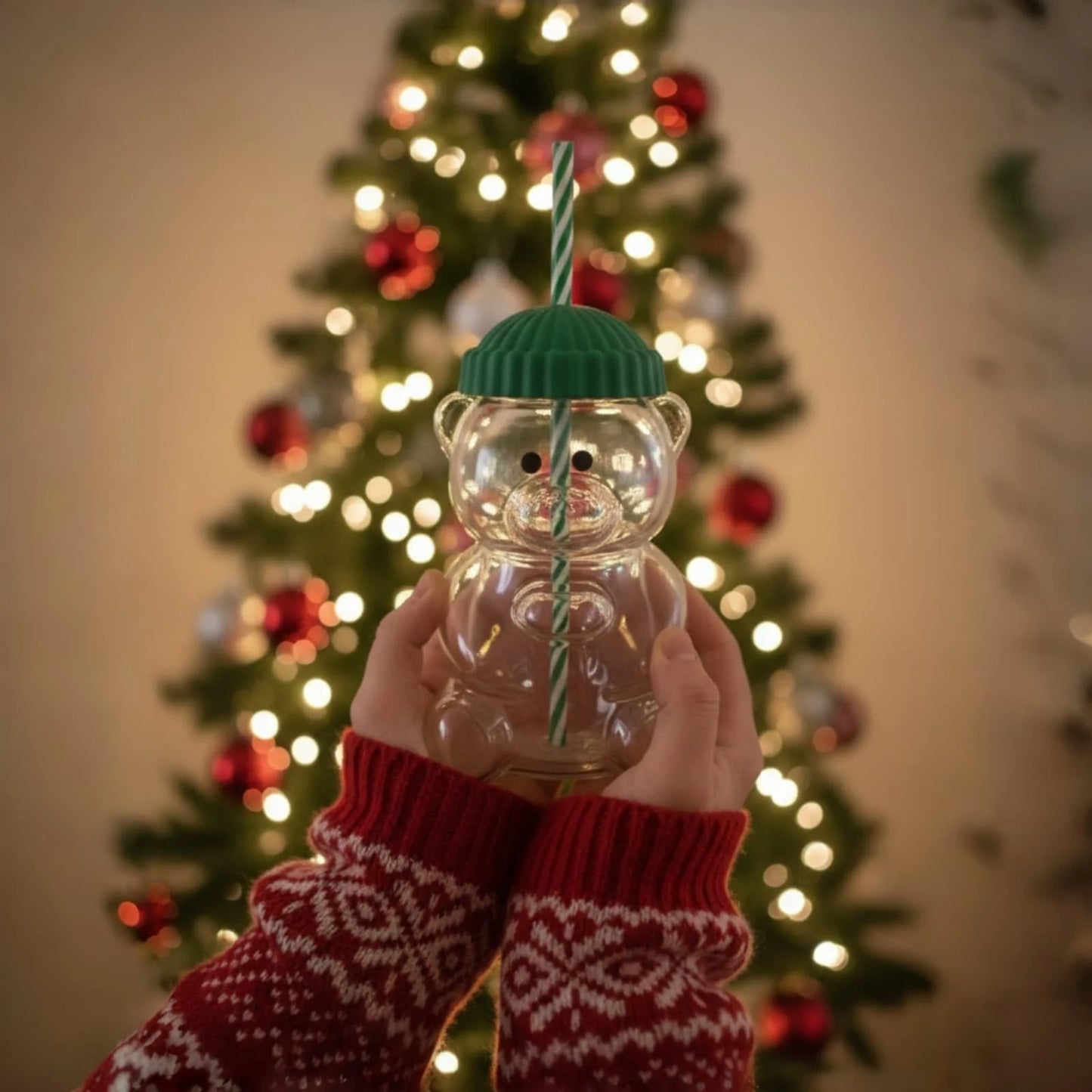 Cute Bear Glass Cup with Straw – Aesthetic Tumbler