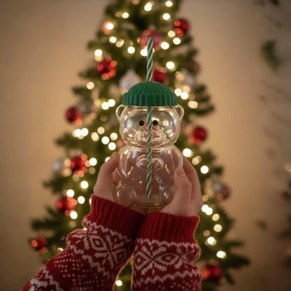 Cute Bear Glass Cup with Straw – Aesthetic Tumbler